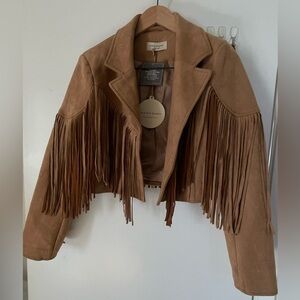 Tan faux Suede Fringe Jacket